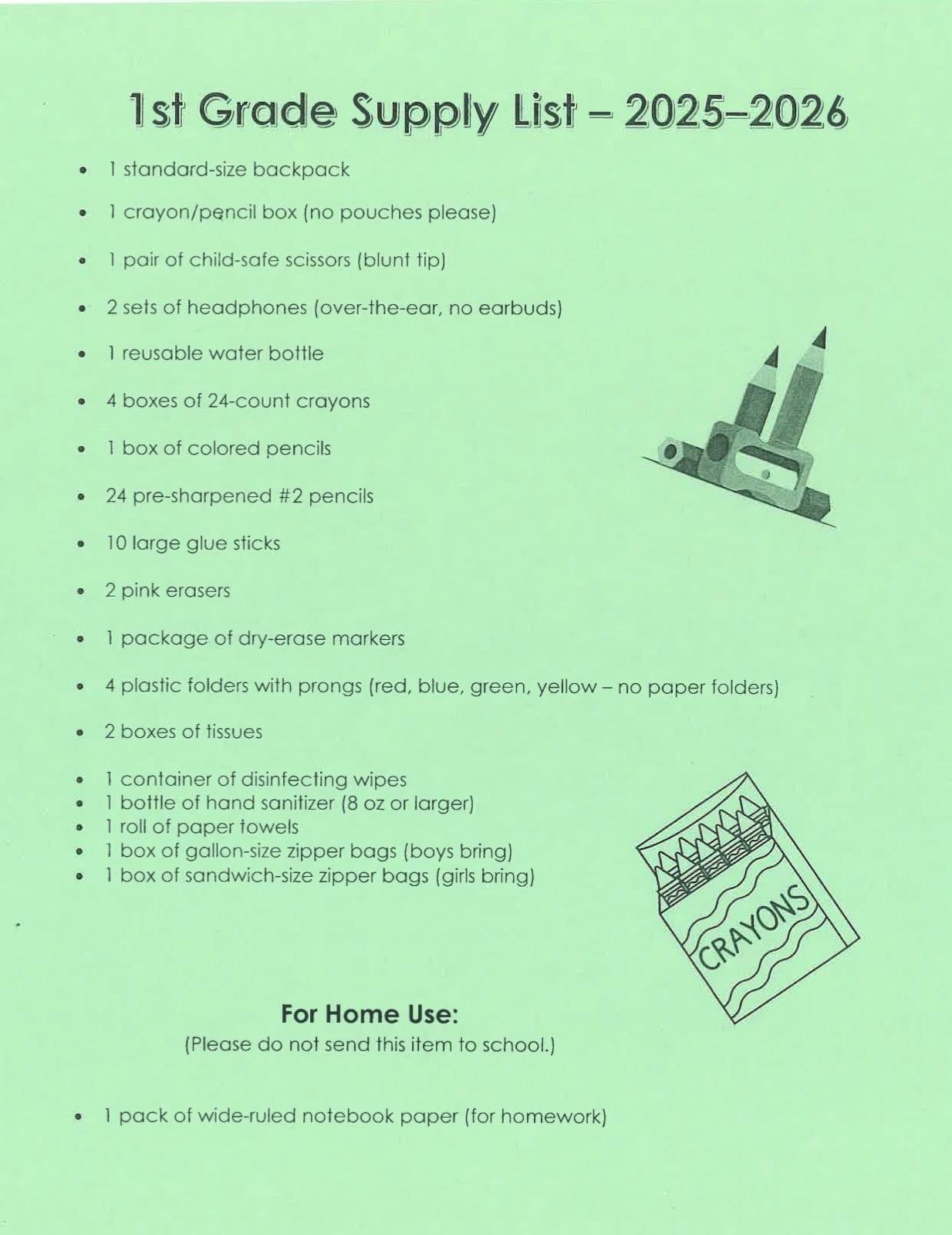 1st grade Supplies